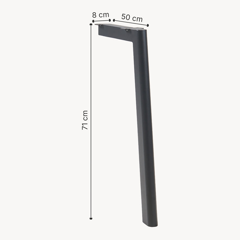 Croquis coté Lot de 4 pieds de table Hostang acier laqué 50 x 8 x 71 cm noir [en.casa]