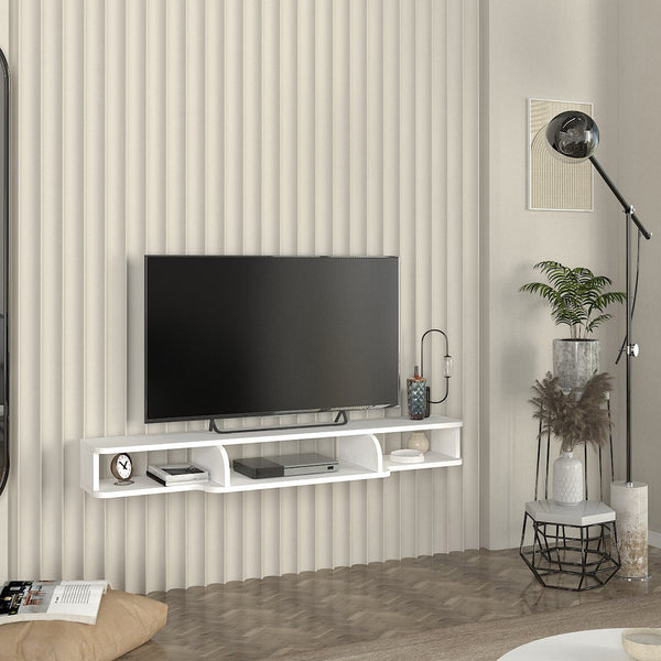 Meuble TV bas suspendu Aar 135x30x16 cm Blanc [en.casa]