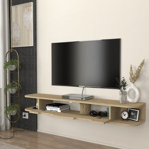 Meuble TV suspendu Karjali 150x30x19 cm aspect chêne [en.casa]