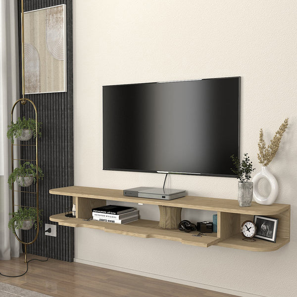 Meuble TV suspendu Karjali 150x30x19 cm aspect chêne [en.casa]