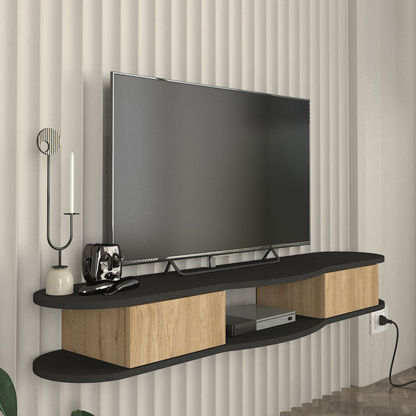Meuble TV suspendu Nyskiri 150x35x19 cm Anthracite/Aspect chêne [en.casa]