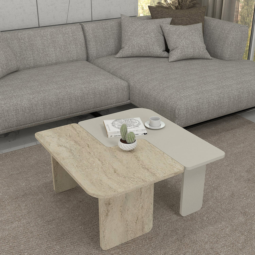 Couchtisch Boneksbelt 2 - tlg. Sandstein - und Travertinfarben [en.casa] - premiumXL