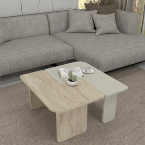 Table basse Boneksbelt 2 pcs. Couleurs grès et travertin [en.casa]