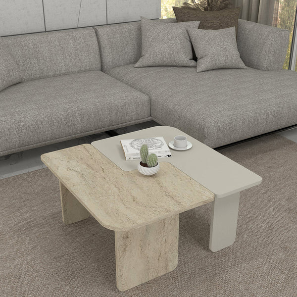 Table basse Boneksbelt 2 pcs. Couleurs grès et travertin [en.casa]
