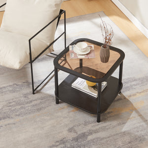 Table d'appoint Latama avec plateau en verre 51x51x45 cm Noir/verre bronze [en.casa]