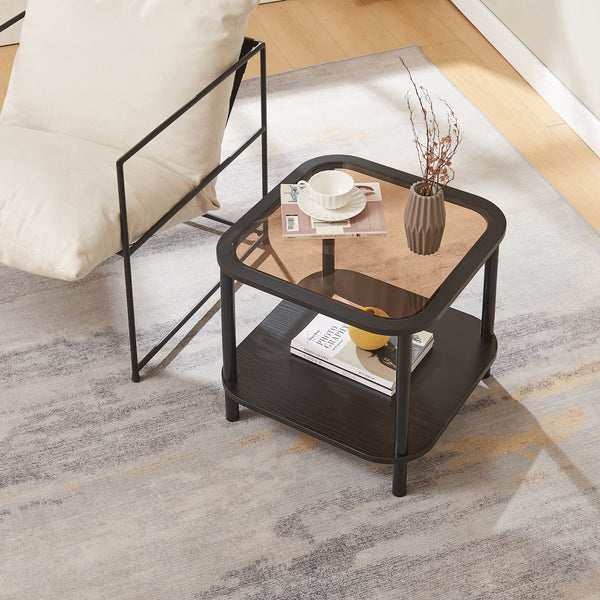 Table d'appoint Latama avec plateau en verre 51x51x45 cm Noir/verre bronze [en.casa]