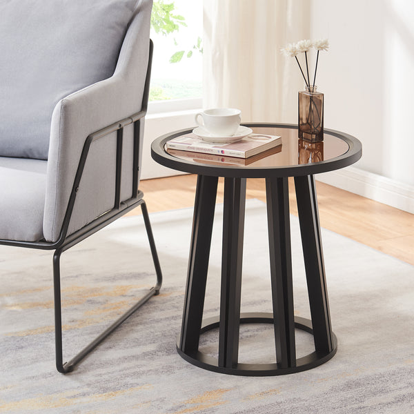 Table d'appoint Burgess 51xØ51 cm Noir/Aspect noyer [en.casa]
