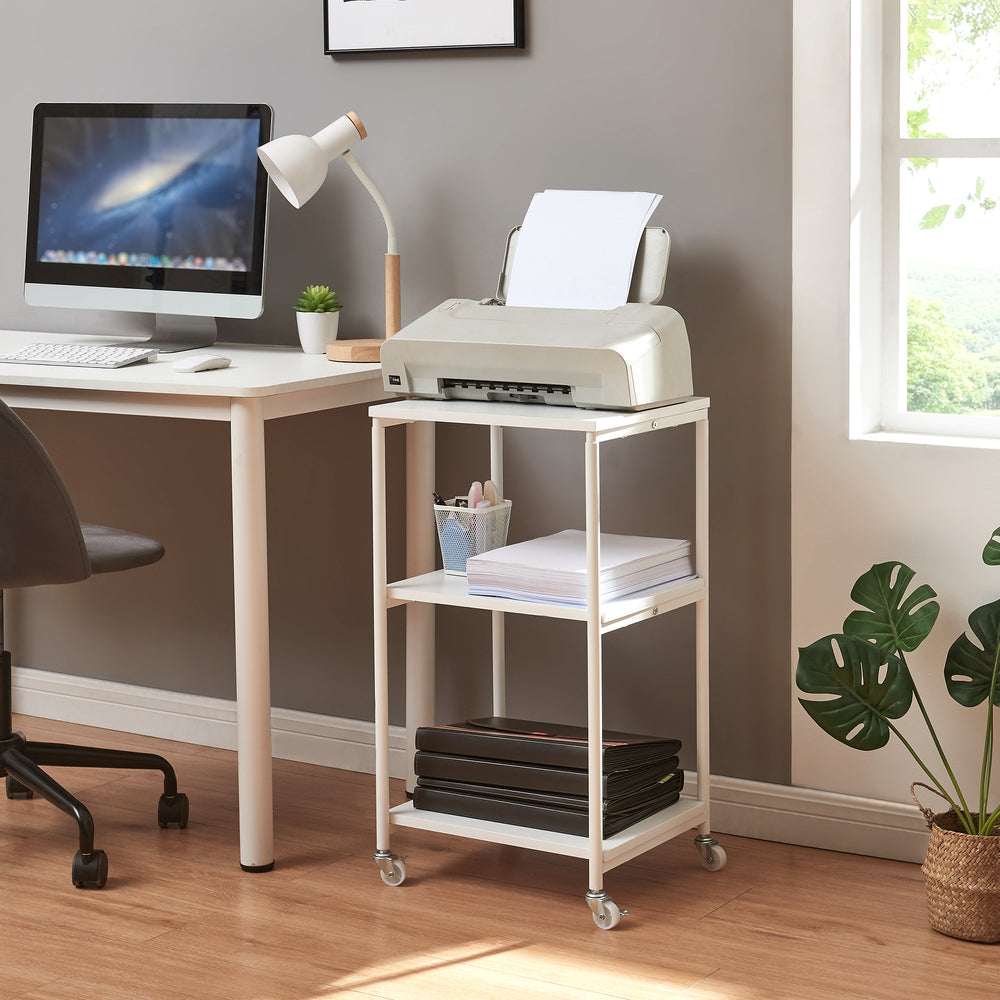 Rollbarer Druckertisch Janertu 82x39x35 cm Weiß [en.casa] - premiumXL