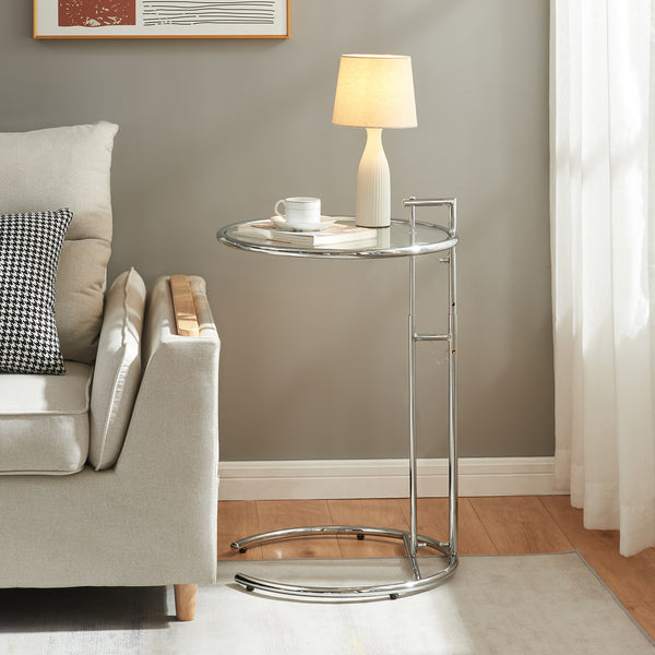 Table d'appoint Stare réglable en hauteur 50 x 57-77 cm transparent / chrome [en.casa] 