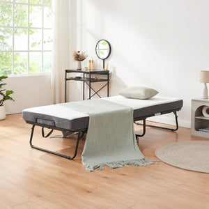 Lit pliant avec matelas à mémoire de forme Borjavle 90 x 200 cm noir gris blanc [en.casa]