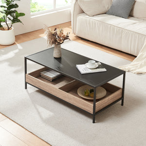 Table basse Belana 100x48x39 cm Noir/Aspect chêne [en.casa]