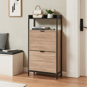 Range-chaussures Belana avec 2 abattants 116x60x24 cm Noir/Aspect chêne [en.casa]