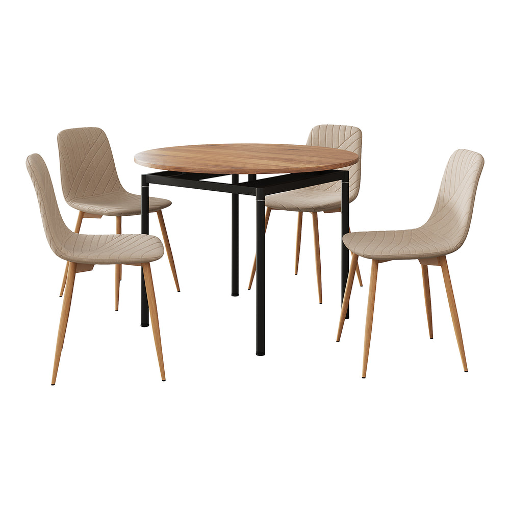 Ensemble de salle à manger Hemnes pour 4 personnes avec table ronde marron clair [en.casa] 