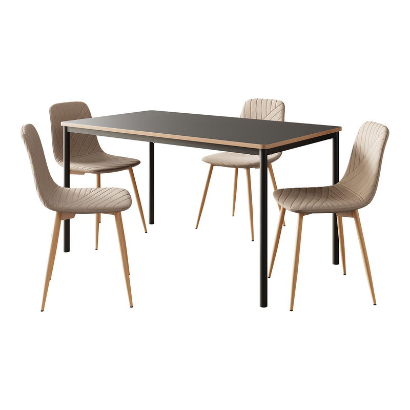 Croquis coté Ensemble de salle à manger Lindesberg pour 4 personnes marron clair [en.casa] 