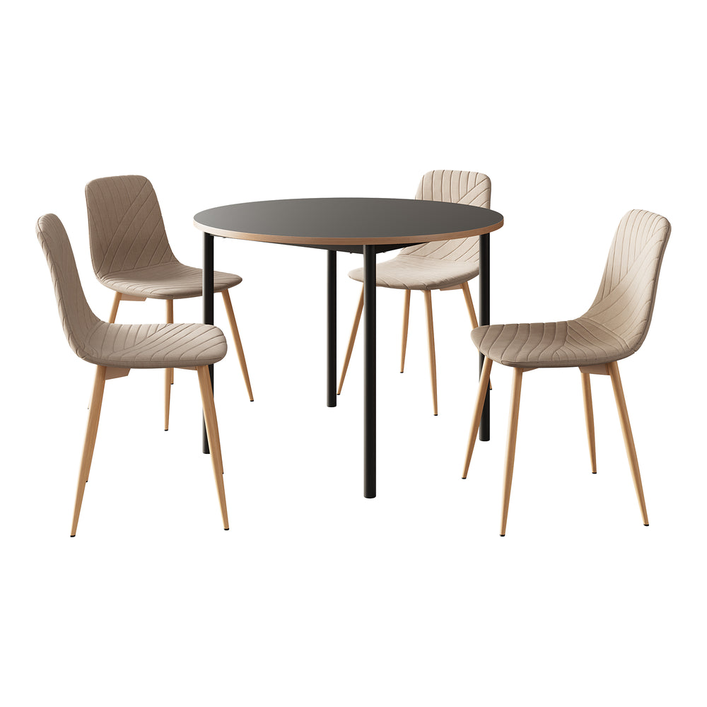 Ensemble de salle à manger Lindesberg pour 4 personnes avec table ronde marron clair [en.casa] 