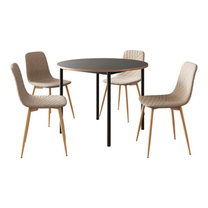 Ensemble de salle à manger Lindesberg pour 4 personnes avec table ronde marron clair [en.casa] 
