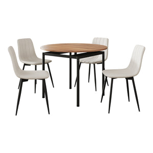 Ensemble de salle à manger Hemnes pour 4 personnes effet chêne / beige [en.casa] 