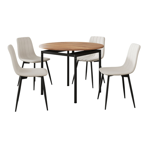 Ensemble de salle à manger Hemnes pour 4 personnes effet chêne / beige [en.casa] 