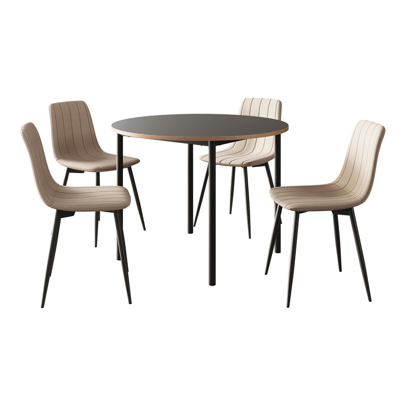 Croquis coté Ensemble de salle à manger Lindesberg pour 4 personnes gris / marron clair [en.casa]
