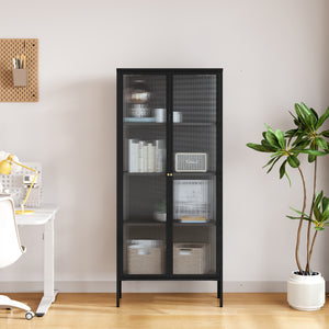 Vitrine Vinterhavn 180x80x35 cm Acier Noir [en.casa]