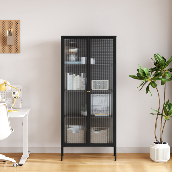 Vitrine Vinterhavn 180x80x35 cm Acier Noir [en.casa]