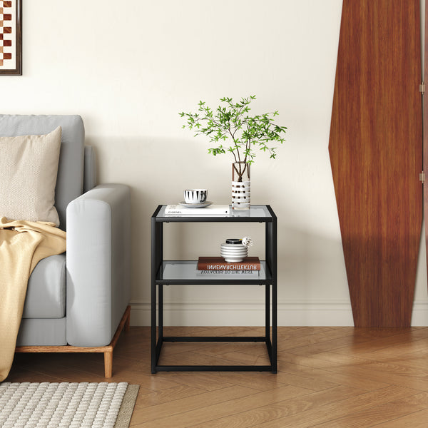 Table d'appoint Tronevn avec plateau en verre 50x40x40 cm Noir [en.casa]
