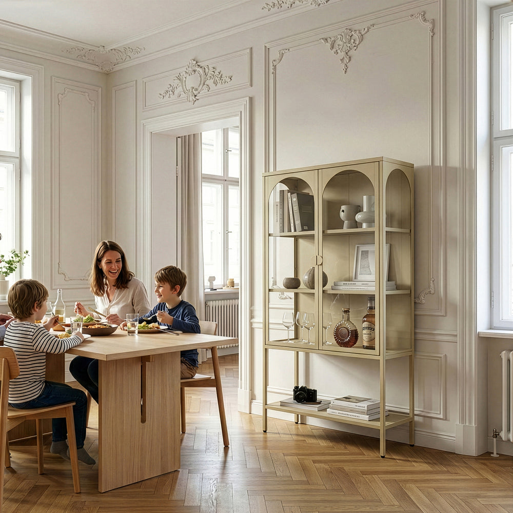 Armoire vitrine Klippestad acier verre trempé 160 x 80 x 35 cm camel [en.casa]