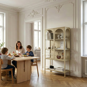 Armoire vitrine Klippestad acier verre trempé 160 x 80 x 35 cm camel [en.casa]