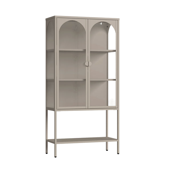 Armoire vitrine Klippestad acier verre trempé 160 x 80 x 35 cm camel [en.casa]