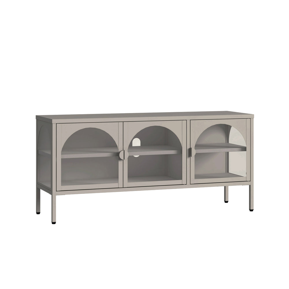 Buffet vitrine Klippestad acier verre 118 x 35 x 55 cm camel [en.casa]