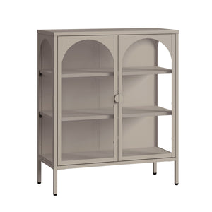 Buffet haut Klippestad acier verre trempé 95 x 80 x 35 cm camel [en.casa]