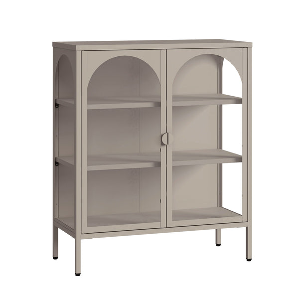 Buffet haut Klippestad acier verre trempé 95 x 80 x 35 cm camel [en.casa]