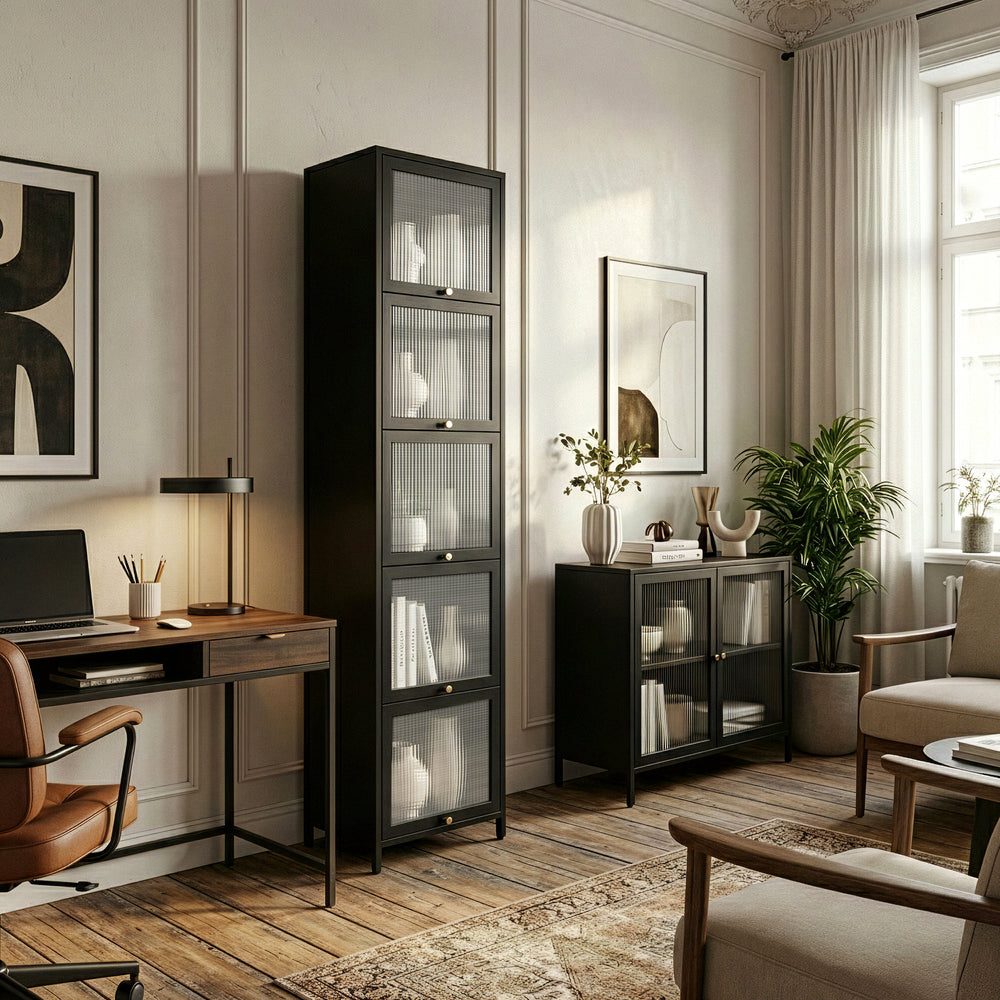 Armoire vitrine Ostersund acier 174 x 40 x 35 cm noir [en.casa]