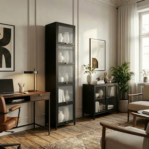 Armoire vitrine Ostersund acier 174 x 40 x 35 cm noir [en.casa]