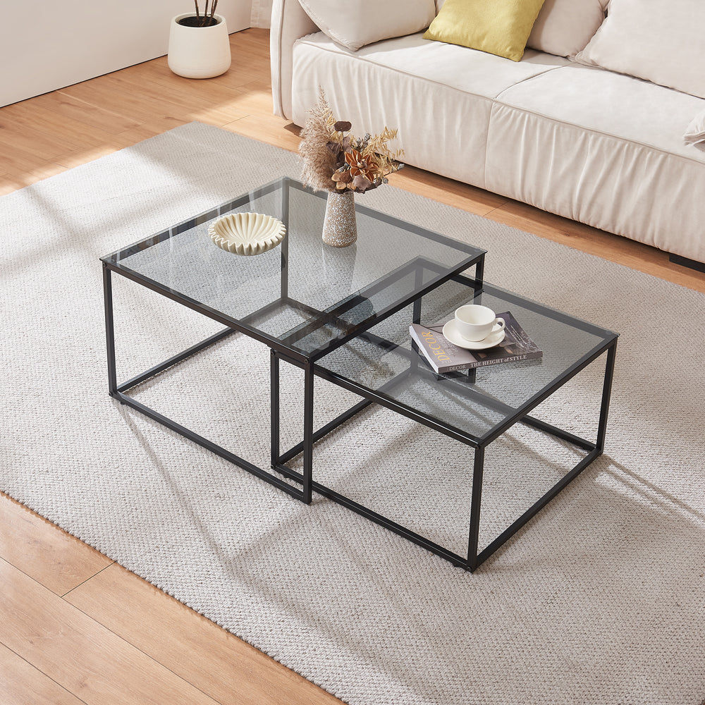 Table basse lot de 2 Tromlaslo verre fumé, gris [en.casa] - premiumXL