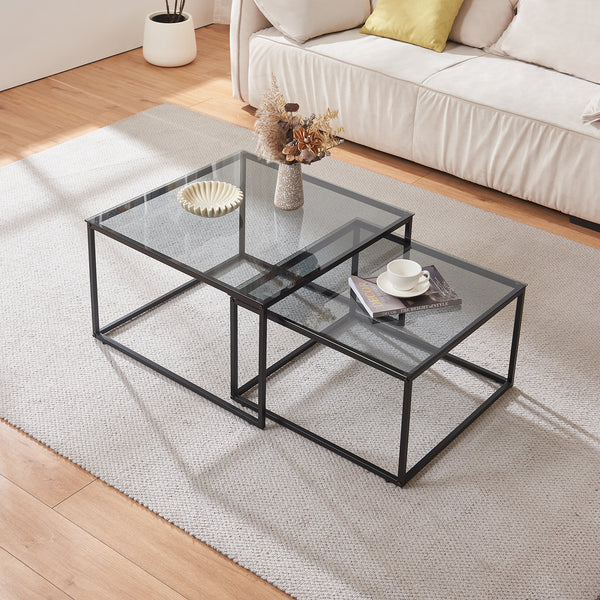 Table basse lot de 2 Tromlaslo verre fumé, gris [en.casa]