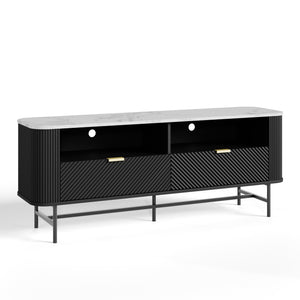 Meuble TV bas Olvehok 140x40x55 cm Noir/effet marbre, blanc [en.casa]