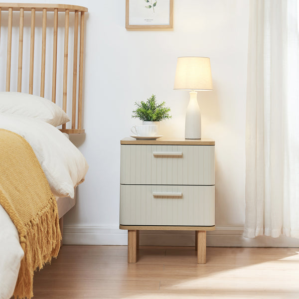 Table de chevet Ferrersp avec 2 tiroirs 50x40x40 cm aspect chêne / couleur sable [en.casa]