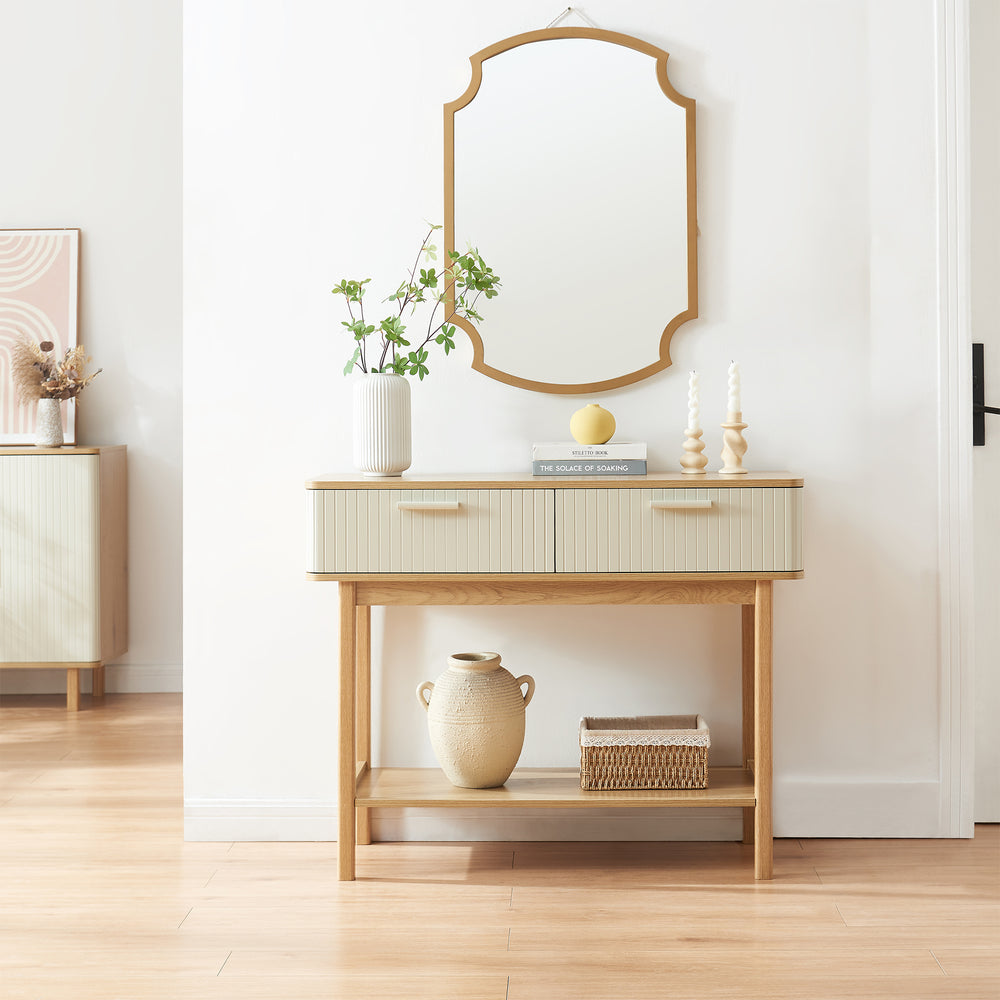 Table console Ferrersp avec 2 tiroirs 100x40x80 cm aspect chêne/sable [en.casa]