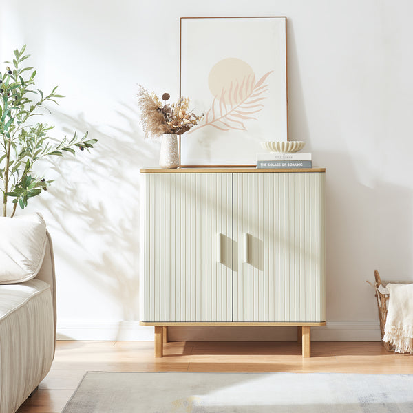 Buffet Ferrersp avec 2 portes 80x80x40 cm aspect chêne / couleur sable [en.casa]