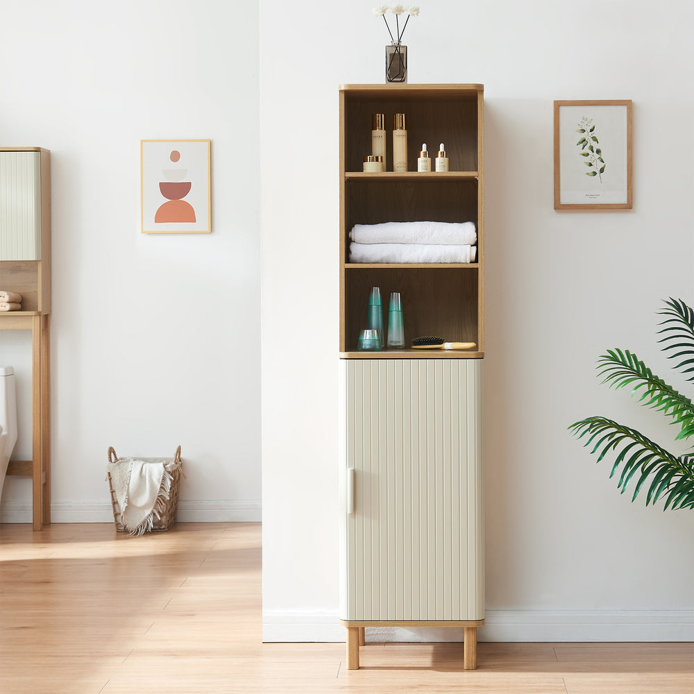 Armoire haute Ferrersp 160x42x35 cm aspect chêne / couleur sable [en.casa]