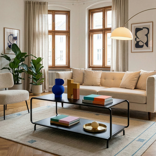 Table basse Færder 115x50x45 cm Acier Noir [en.casa]