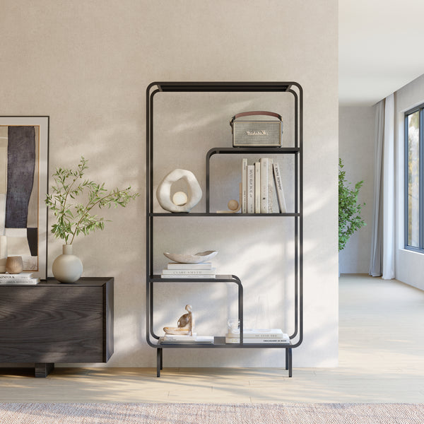 Bibliothèque Færder en acier 145x76x33 cm noir [en.casa]