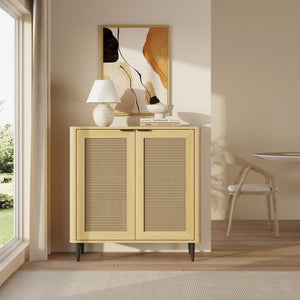 Buffet Lukhomso 83 x 80 x 40 cm effet chêne aspect rotin noir [en.casa]