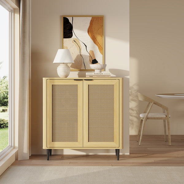 Buffet Lukhomso 83 x 80 x 40 cm effet chêne aspect rotin noir [en.casa]