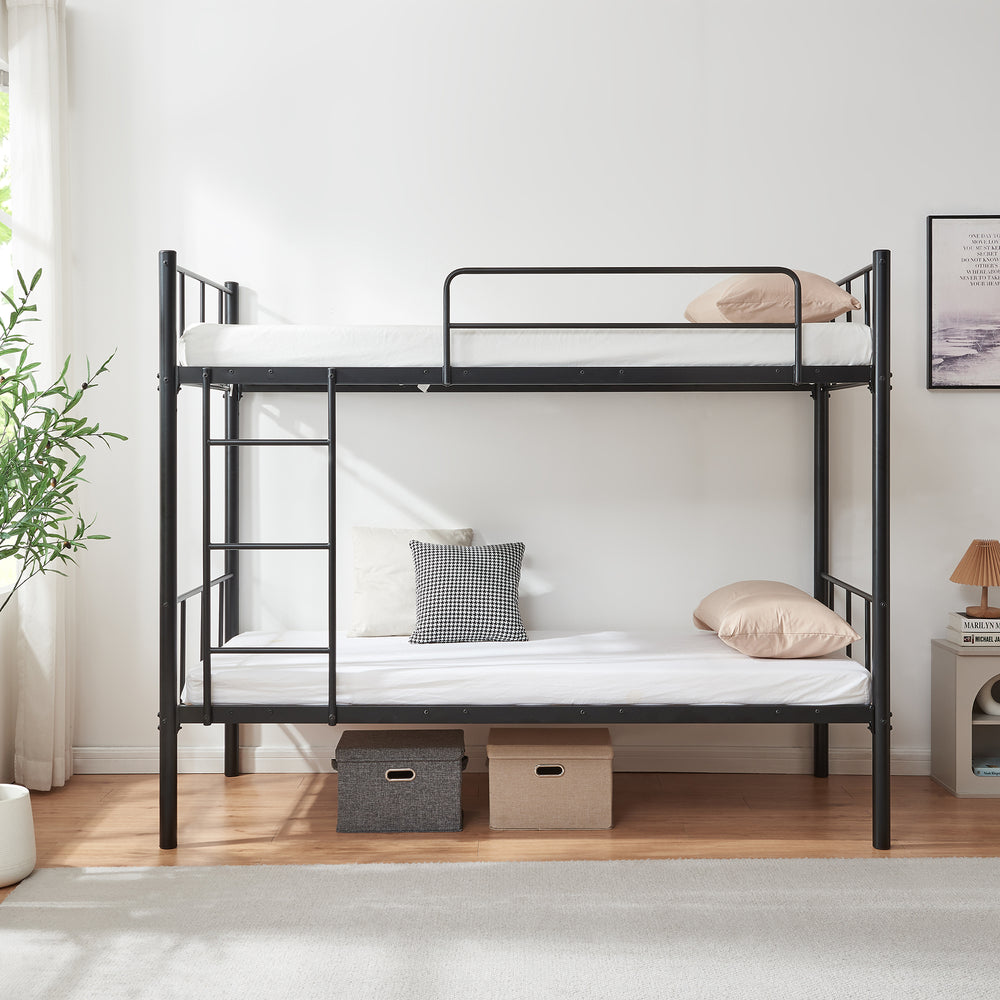 Lit superposé en métal Berimma avec 2 matelas 90x200 cm Noir [en.casa]