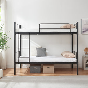 Lit superposé en métal Berimma avec 2 matelas 90x200 cm Noir [en.casa]