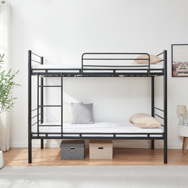 Lit superposé en métal Bevapis avec 2 matelas 90x200 cm Noir [en.casa]