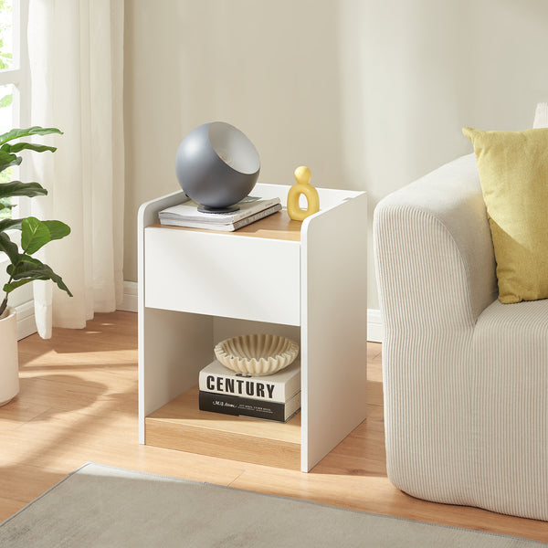 Table de chevet Kuorshare 55x42x37 cm Blanc/Aspect chêne [en.casa]