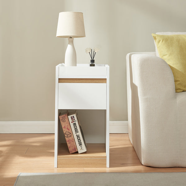 Table de chevet Lure 55x30x35 cm Blanc/Aspect chêne [en.casa]